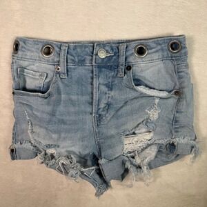 Altar'd State Womens Size‎ 24 Light Blue Distressed Ripped Denim Eyelet Shorts